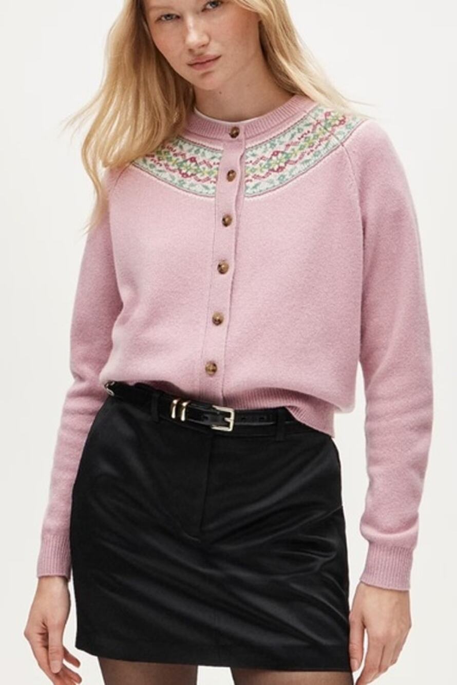 NWT J. Crew Classic Fair Isle Cardigan in Vintage Wool Pink Green Size Large
